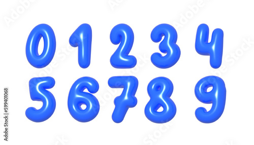 Set of luxury, gleaming and lustrous Midnight Blue balloon digit three. 3d realistic design element isolated on white background. For Happy Birthday, Birthday cake, Events.