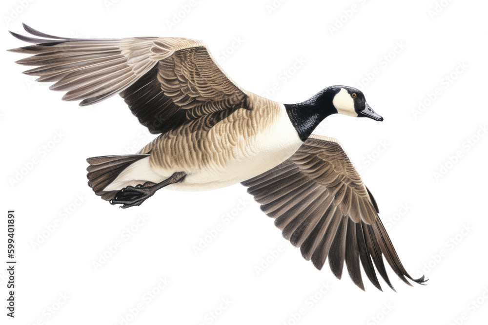 an isolated Canadian Goose in flight, migration, sport hunting, wetlands, preservation, Wildlife-themed, photorealistic illustration on a transparent background cutout in PNG. Generative AI an isolated Canadian Goose in flight, migration, sport hunting, wetlands, preservation, Wildlife-themed, photorealistic illustration on a transparent background cutout in PNG. Generative AI