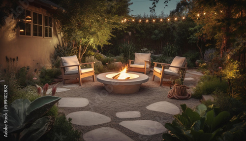 Luxury outdoor relaxation on modern patio design generated by AI © djvstock