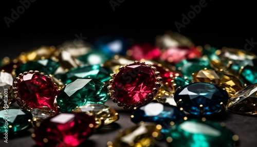 Shiny gemstones in a luxurious jewelry collection generated by AI