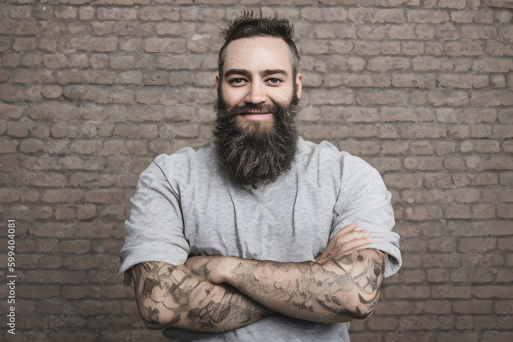 Fototapeta premium ai-generated, illustration of a middle-aged man with a very full beard