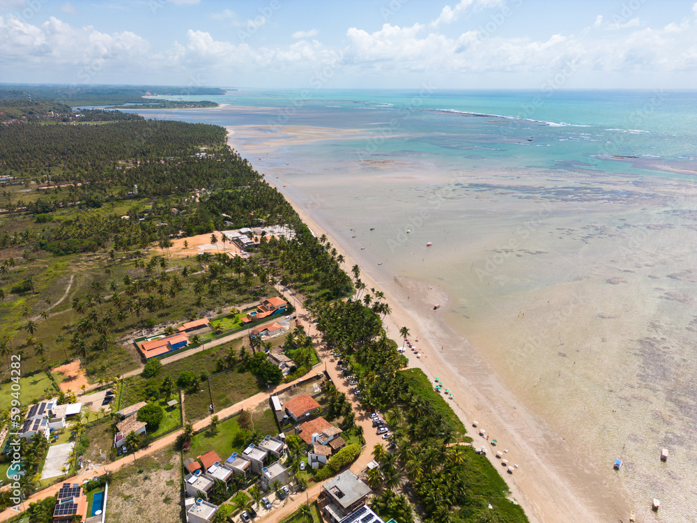 Aerial photo of Patacho beach in the city of Porto de Pedras, Alagoas, Brazil