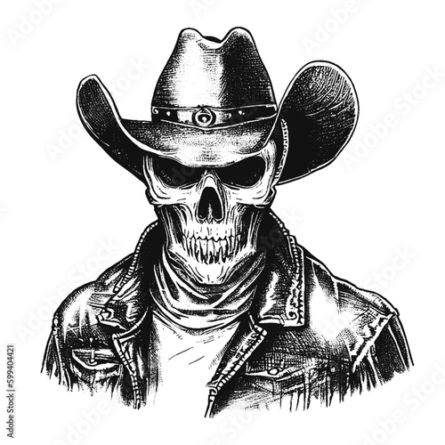 Foto badass cowboy skull sheriff illustration