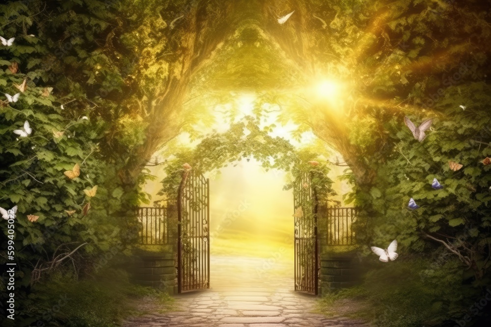 an inviting entrance to a vibrant and verdant forest Generative AI an inviting entrance to a vibrant and verdant forest Generative AI