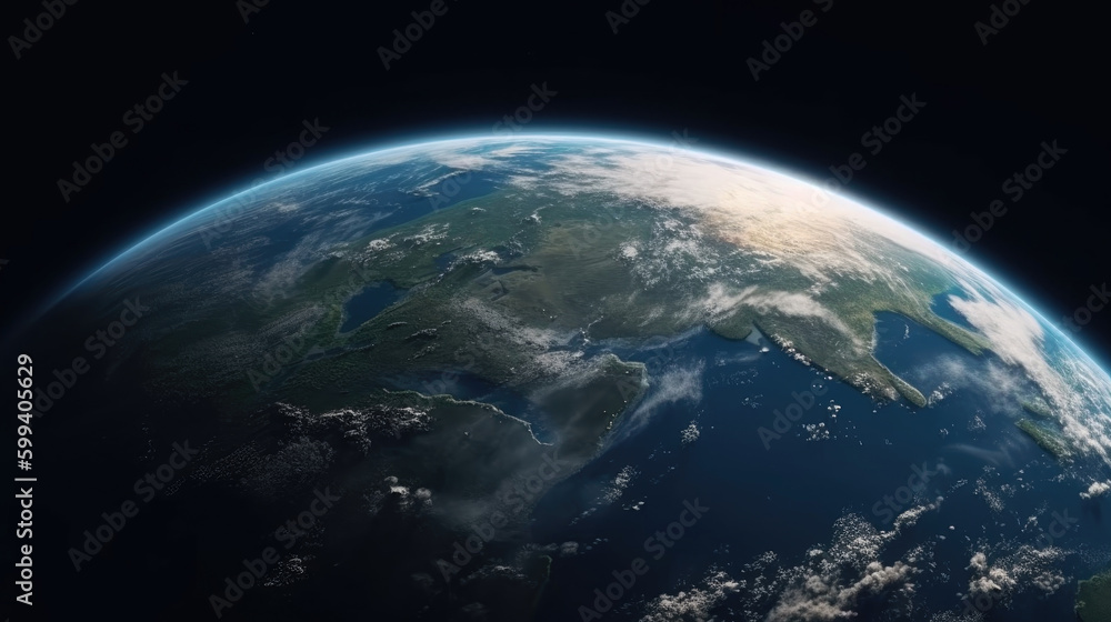 Fototapeta premium View of Earth from space. 3d rendering, background, wallpaper. Generative AI. 