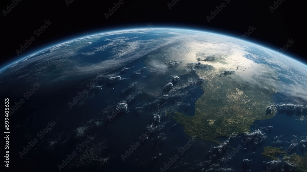 Fototapeta premium View of Earth from space. 3d rendering, background, wallpaper. Generative AI. 