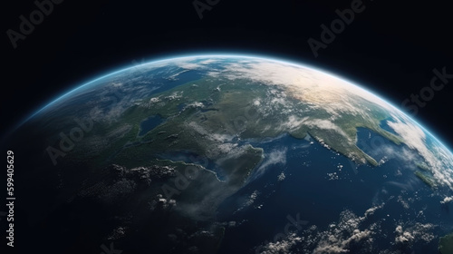 View of Earth from space. 3d rendering, background, wallpaper. Generative AI. 