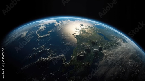 View of Earth from space. 3d rendering, background, wallpaper. Generative AI.  © Dmitry