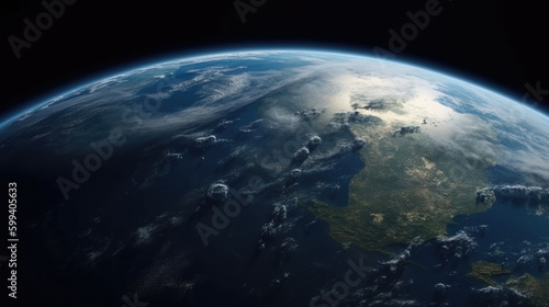 View of Earth from space. 3d rendering  background  wallpaper. Generative AI. 