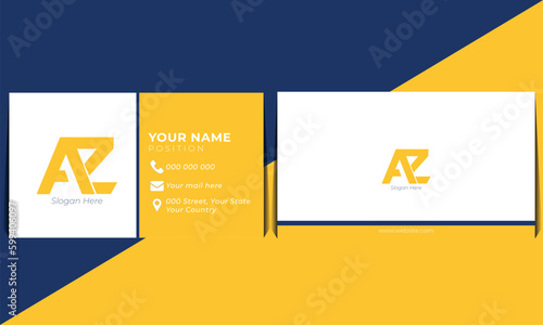 Modern business card design, white and yellow background, vector, template, both sided