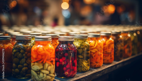 Healthy eating choice marinated vegetable and fruit jar generated by AI