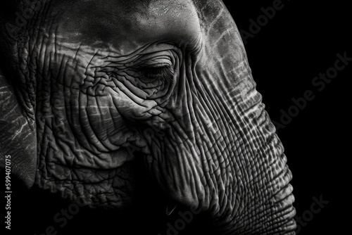 an elephants face up close against a black background Generative AI