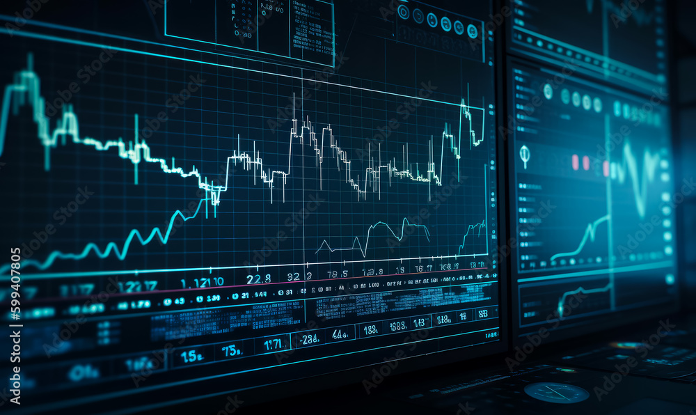 Business financial analysing. Computer screen with grafics. generative ai Business financial analysing. Computer screen with grafics. generative ai