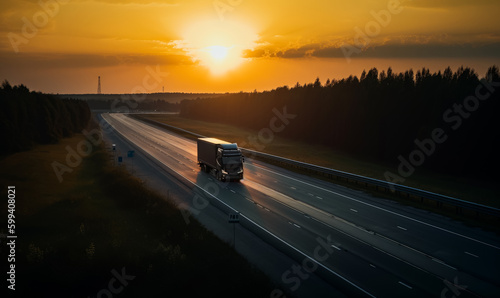 Transportation highway road. Big truck delivering. generative ai