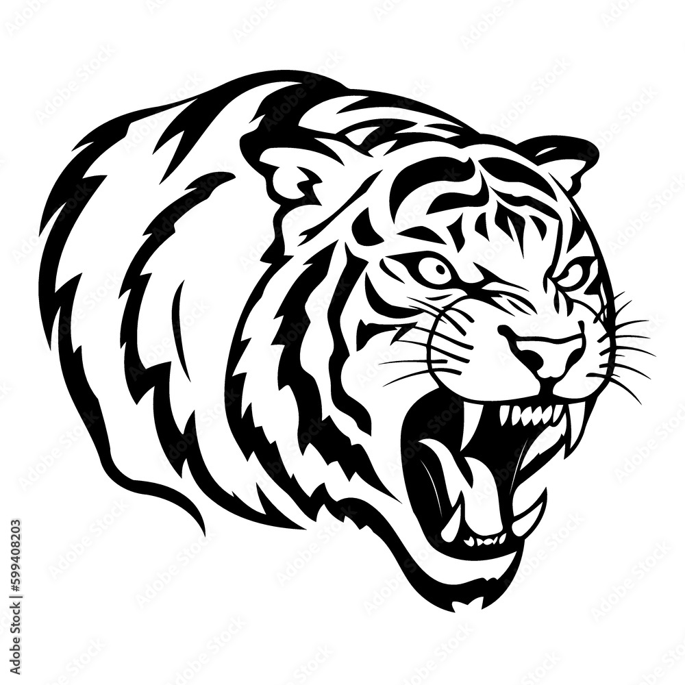 animal mammal feline angry tiger in black white created with Generative AI technology