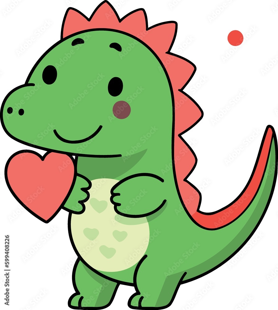 green and red dinosaur with red heart created with Generative AI technology