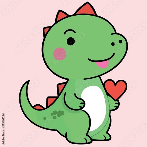 green and red dinosaur with red heart created with Generative AI technology