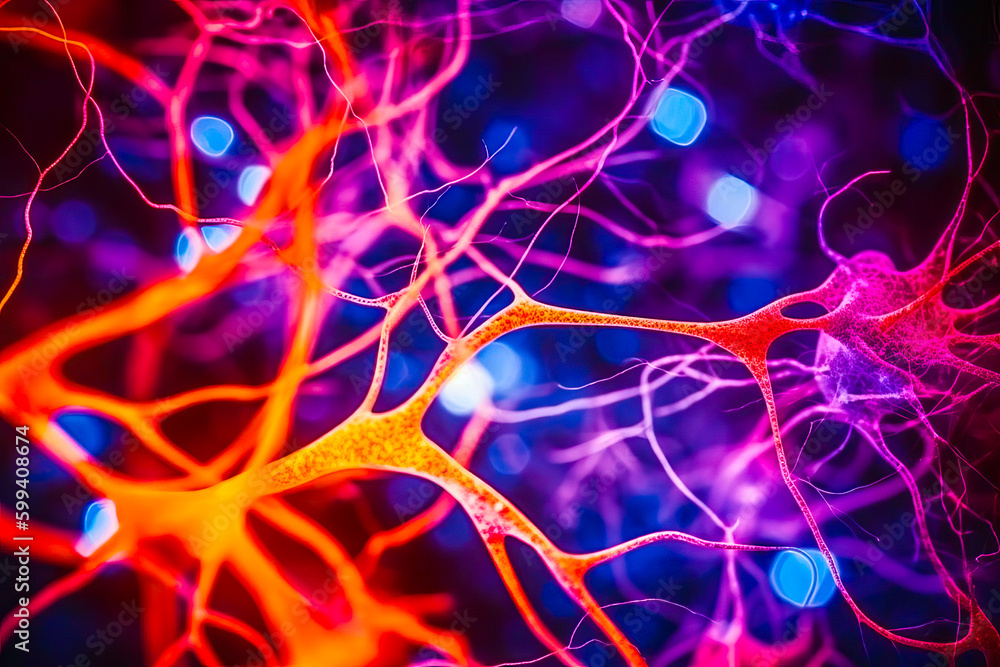 An image of neurons involved in the processing of pain modulation, such as those in the periaqueductal gray. Generative Ai. An image of neurons involved in the processing of pain modulation, such as those in the periaqueductal gray. Generative Ai.