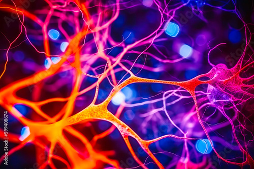 An image of neurons involved in the processing of pain modulation, such as those in the periaqueductal gray. Generative Ai.