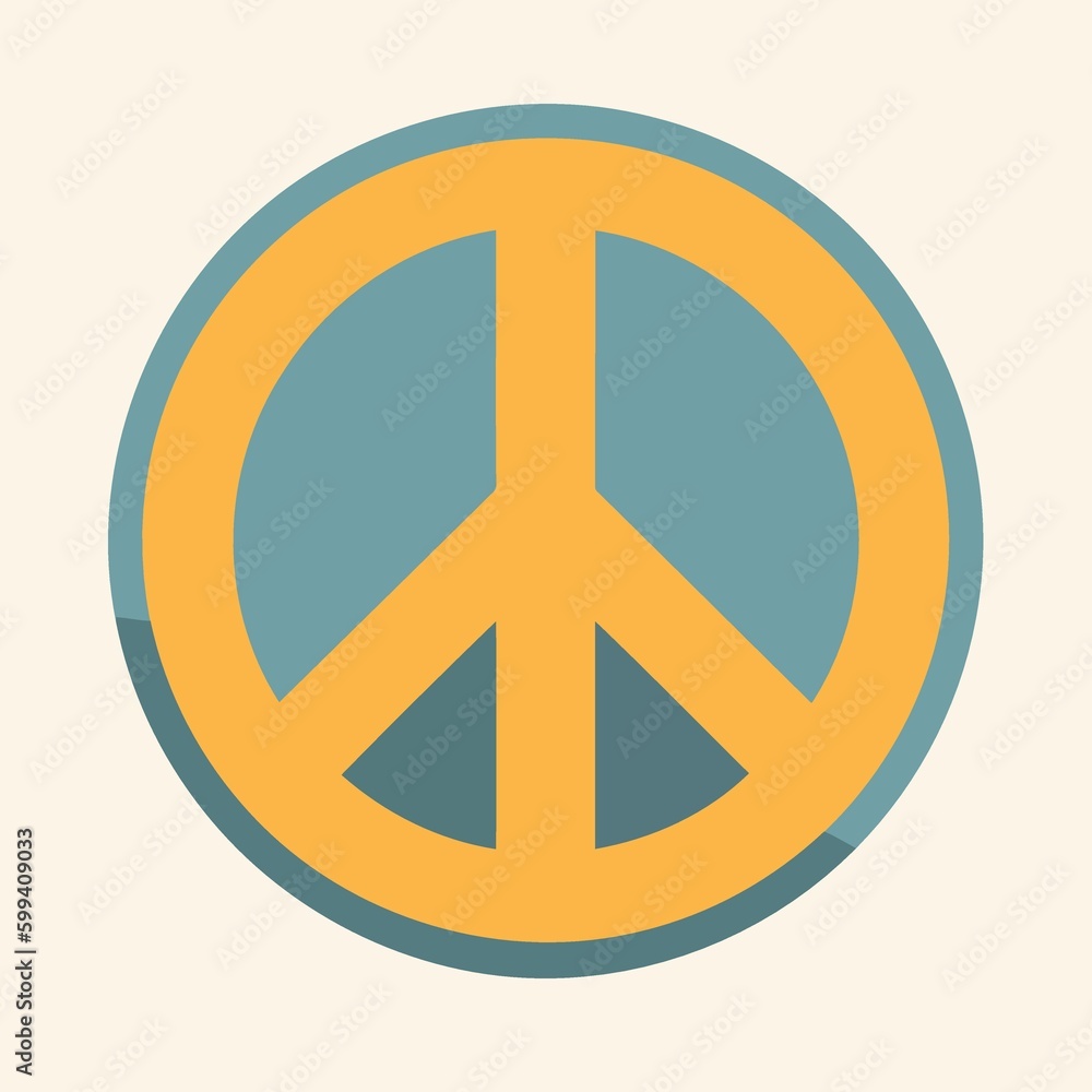 yellow peace symbol in a blue circle created with Generative AI technology yellow peace symbol in a blue circle created with Generative AI technology