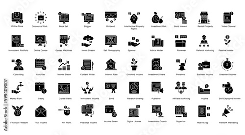 Passive Income Opportunities Glyph Iconset Dividend Business Glyph Icon Bundle in Black
