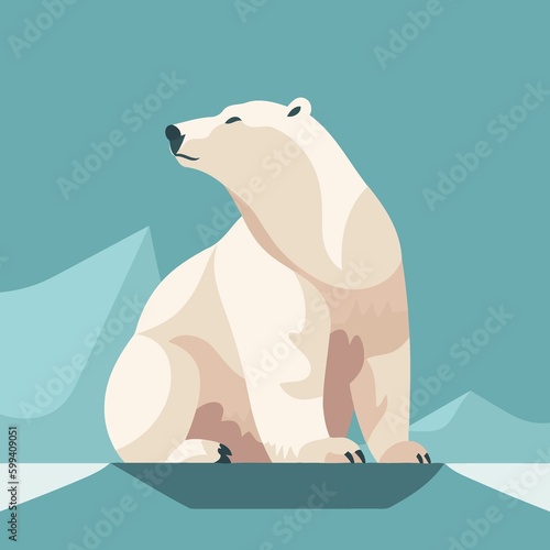 white polar bear isolated on blue background created with Generative AI technology
