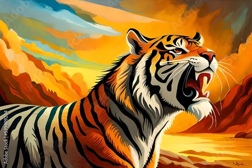 Oil painting of Tiger  Generative AI