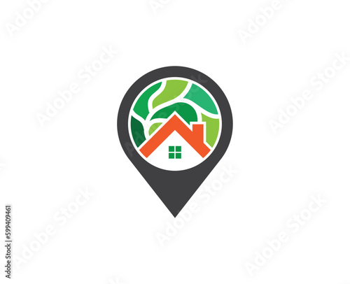 Free Download Green House Pin Location Logo Concept sign icon symbol Element Design. Tree with Home and Pin, Realtor, Real Estate, House, Mortgage Logotype. Vector illustration template - GFXLoad