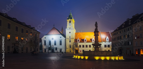 Night illumination of Main Square in center of Bratislava in Slovakia. © JackF