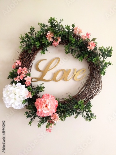 home decor flower wreath and love 