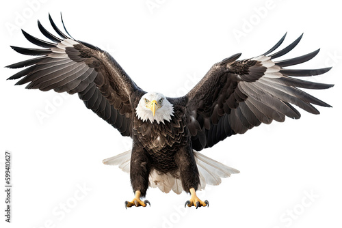 Fotografiet an isolated  bald eagle (Haliaeetus leucocephalus) , front view wings spread open, preservation, Wildlife-themed, photorealistic illustration on a transparent background cutout in PNG