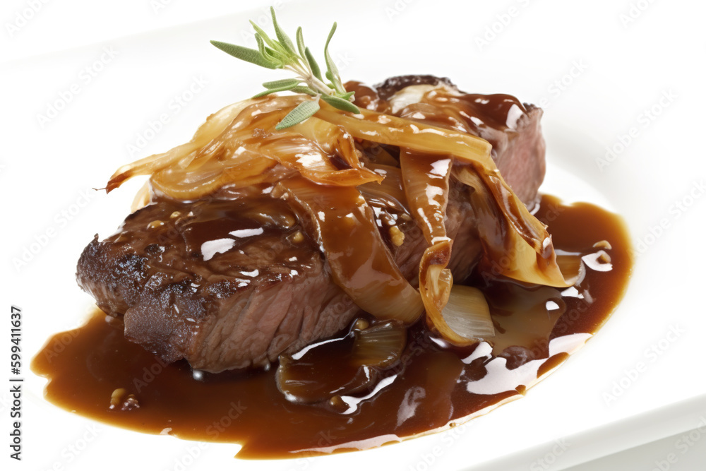 Bistek Tagalog, beefsteak cooked in soy sauce and onions. A piece of