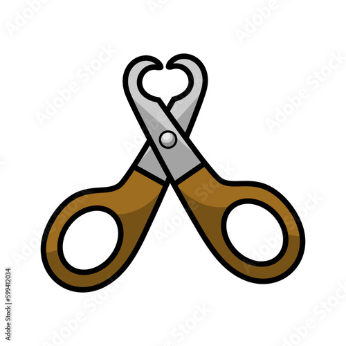 Grooming claw scissor for dogs and cats. Grooming tool for pet animals. Care product for puppies and kittens. Accessories and goods for pet shop. Colorful cartoon isolated vector clipart.