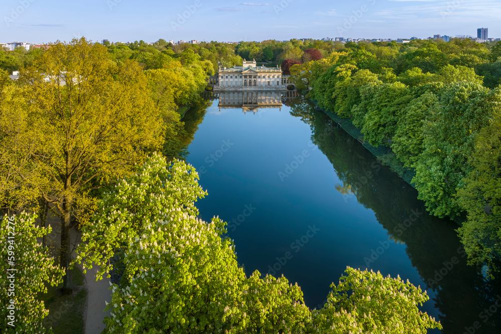 Drone photo of Lazienki - Royal Baths Park in Warsaw city, Poland Drone photo of Lazienki - Royal Baths Park in Warsaw city, Poland