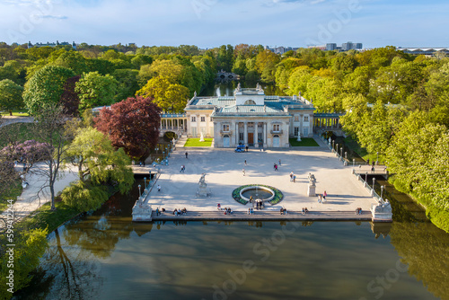 Fototapeta Naklejka Na Ścianę i Meble -  Drone photo of Lazienki - Royal Baths Park in Warsaw city, Poland