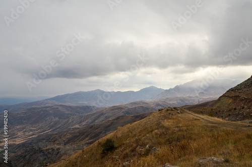 Beautiful views over the Yeghegis Valley from Vardenyats mountain pass (Selim pass), Caucasus, Armenia