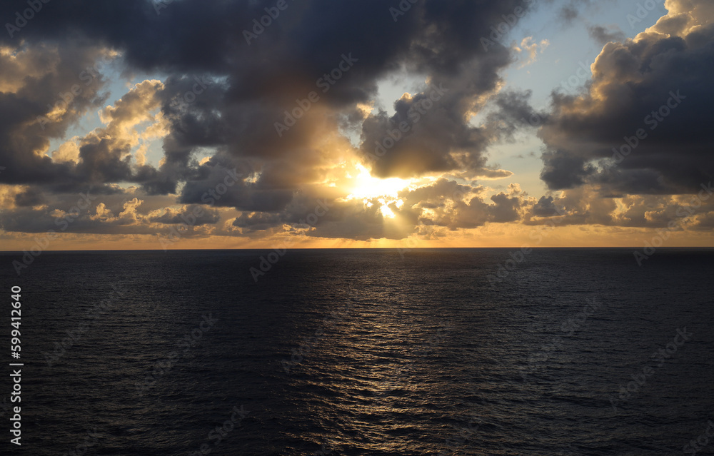 Cloudy sunrise on Southern Caribbean Sea