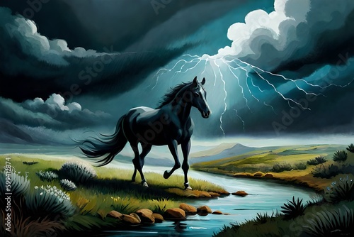 Oil painting of horse. Generative AI