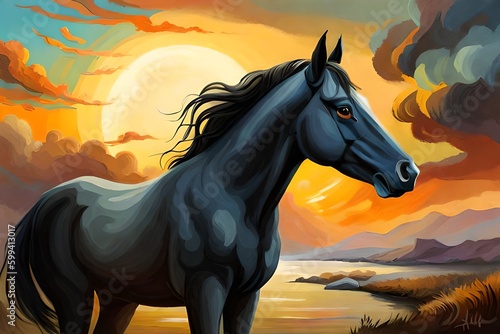 Oil painting of horse. Generative AI