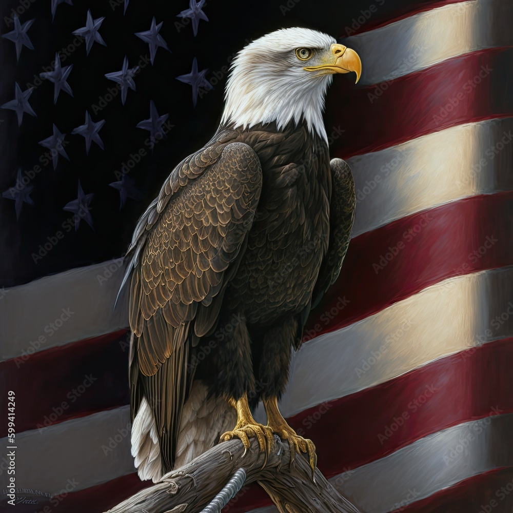 Naklejka premium Eagle with American Flag 4th of July, Independence Day, grunge, Patriotic-themed, photorealistic illustrations in JPG. Generative AI