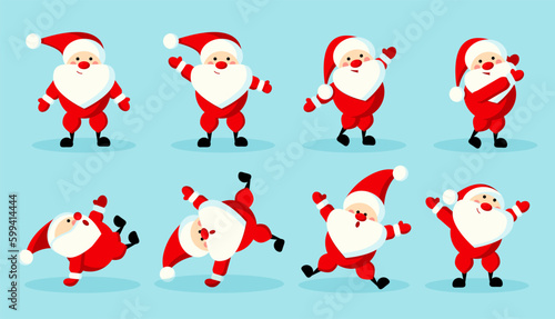 Dancing Santa Claus set. Collection of graphic elements for animations. New Years and Christmas holidays. Culture and traditions. Cartoon flat vector illustrations isolated on blue background