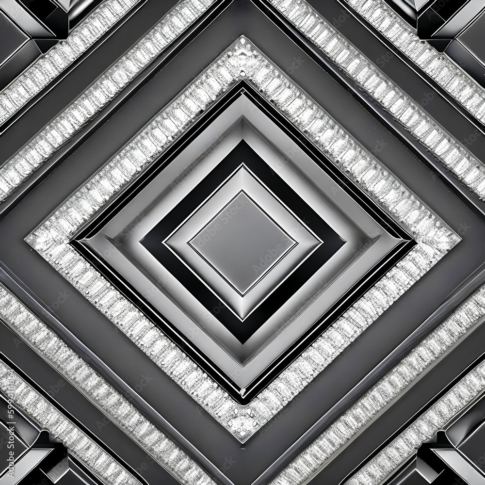 Obraz premium A symmetrical design of diamonds in shades of gray and white, with a small square at the center4, Generative AI