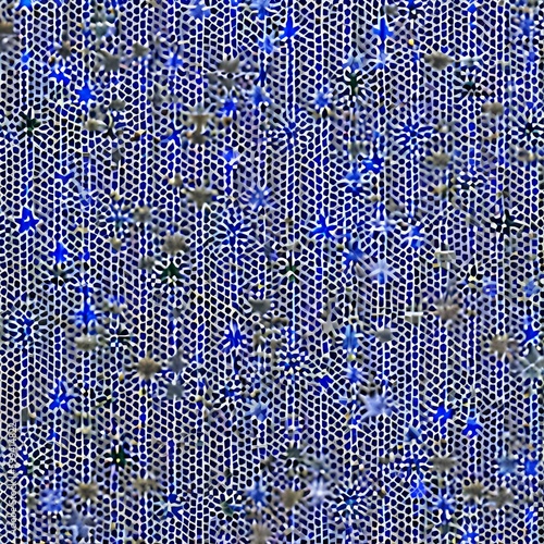 A repeating pattern of stars in shades of blue and purple, with small circles in the center of each star3, Generative AI