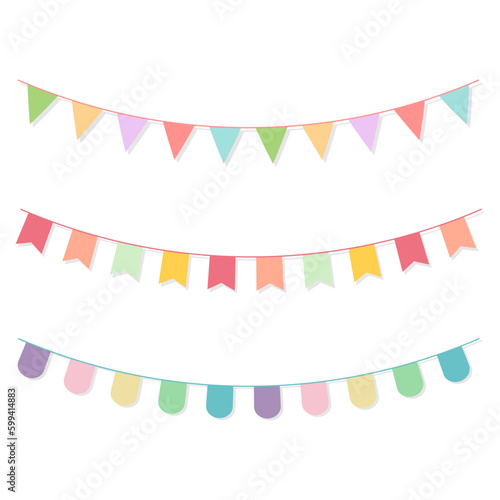 Collection of carnival design elements. Birthday garlands with colorful flags isolated on the white background