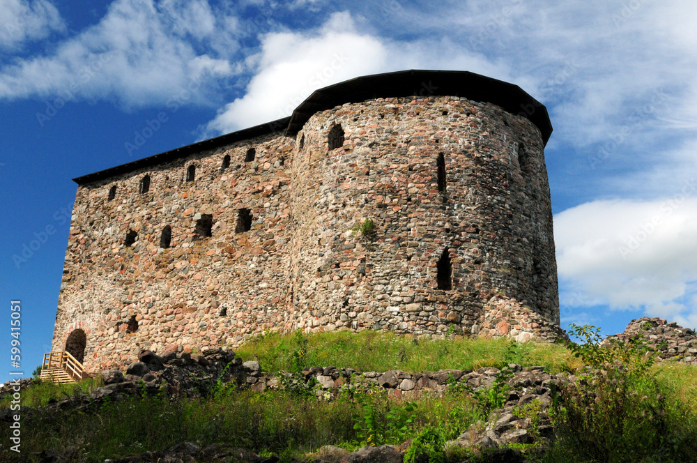 Bottom Up View To Raseborg Castle Ruin In Snappertuna Finland On A Beautiful Sunny Summer Day With A Clear Blue Sky