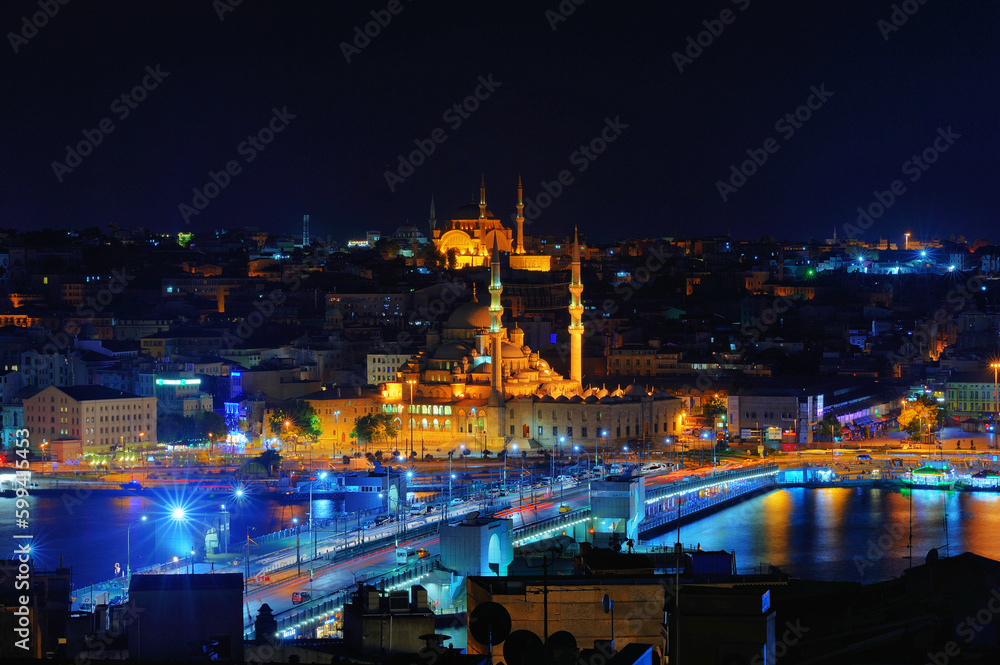 Night view of Istanbul from Galata Tower Turkey