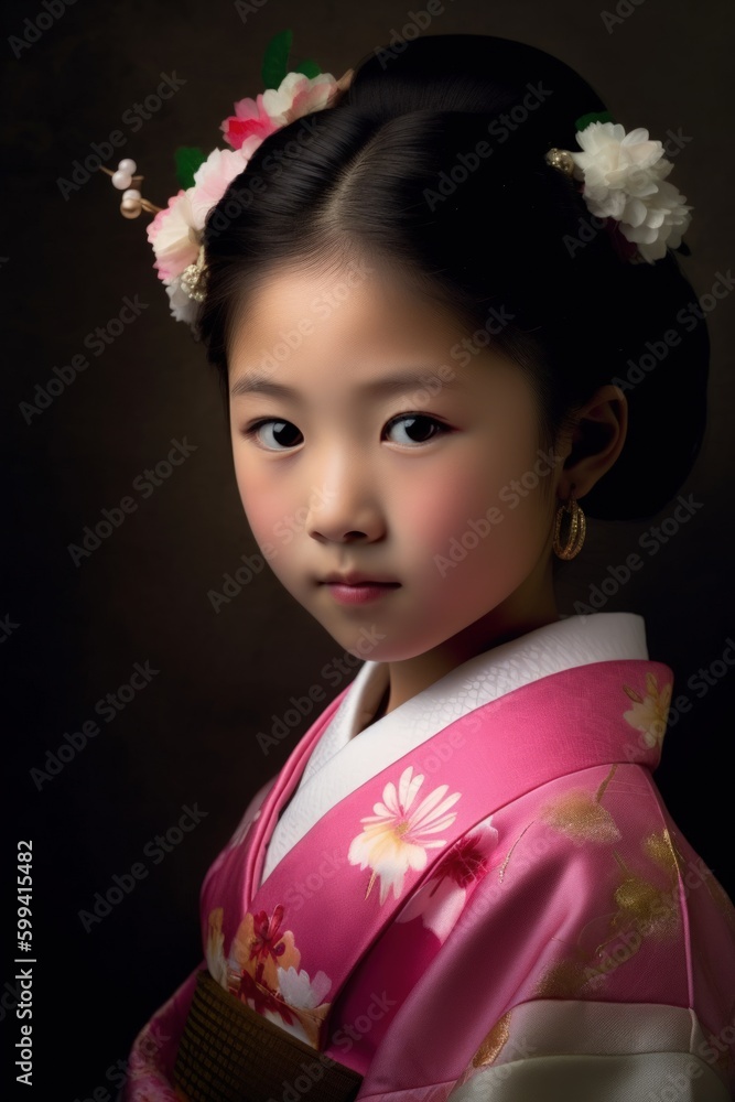 Mesmerizing closeup portrait photograph of a young Japanese girl dressed in traditional attire for the Cherry Blossom Festival, highlighting the beauty and elegance of Japanese culture.Generative A.I. Mesmerizing closeup portrait photograph of a young Japanese girl dressed in traditional attire for the Cherry Blossom Festival, highlighting the beauty and elegance of Japanese culture.Generative A.I.