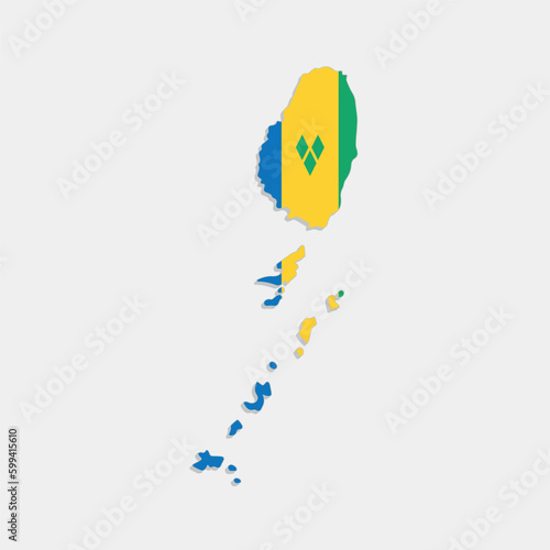 saint vincent and the grenadines map with flag on gray background
