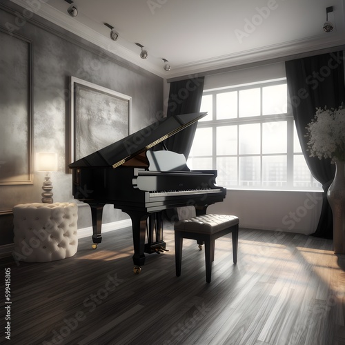 grand forte piano in an empty luxury room photo