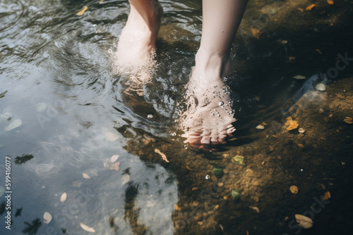Woman's feet in water AI-generated art, Generative AI, illustration